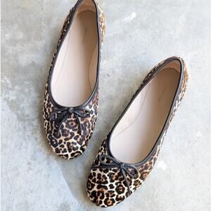ANINE BING Jamie Leopard Calf Hair Bow Flats, size EU39/US9